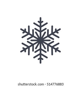 Snowflake icon. Gray silhouette snow flake sign, isolated on white background. Flat design. Symbol of winter, frozen, Christmas, New Year holiday. Graphic element decoration. Vector illustration