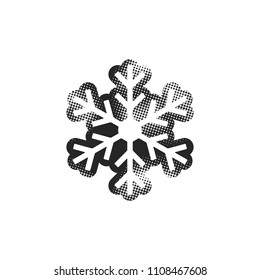 Snowflake icon in halftone style. Black and white monochrome vector illustration.