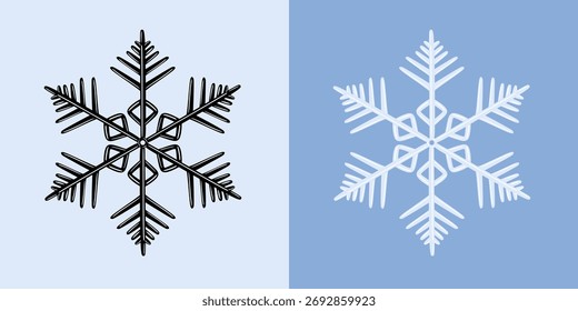 Ícone de floco de neve. Desenhado à mão floco de neve gelado ornamentos de cristal frio para férias de Natal. Flocos de neve isolados no inverno. Ilustração vetorial gráfica plana