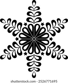 Icono de copo de nieve Copo de hielo Cristal Navidades de invierno Vector Silueta negra Símbolo Clipart gráfico Abstractas Ilustración de arte 