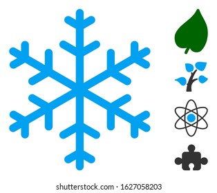 Snowflake icon. Illustration contains vector flat snowflake iconic symbol isolated on a white background, and bonus icons.