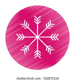 snowflake icon inside pink circle over white background. colorful and sketch design. vector illustration