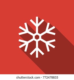 Snowflake icon isolated with long shadow. Flat design. Vector Illustration