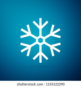 Snowflake icon isolated on blue background. Flat design. Vector Illustration