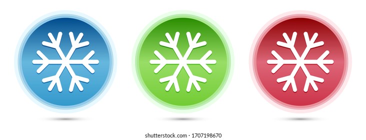 Icono de copo de nieve aislado en botones redondos de vidrio conjunto ilustración