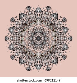 Snowflake Icon. Snowflake isolated on pink background. Gray mandala. 