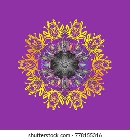 Snowflake Icon. Snowflake isolated on violet, yellow and gray colors. Winter snowflake.