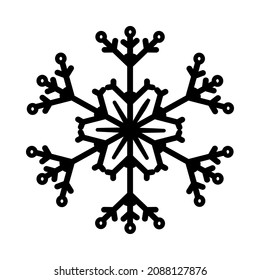 Snowflake icon isolated on white background. Simple geometric snowflake with rounded corners. Black snowflake silhouette.Christmas and winter symbol.Snow crystal or cold sign.Stock vector illustration