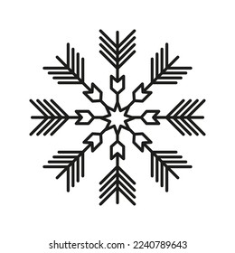 Icono de copo de nieve aislado en fondo blanco. Decoración de las vacaciones de invierno de Navidad. Esbozo vectorial