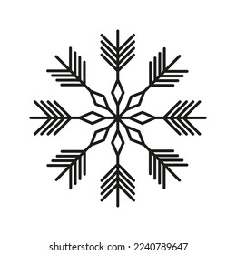 Snowflake icon isolated on white background. Christmas winter holiday decoration. Vector sketch
