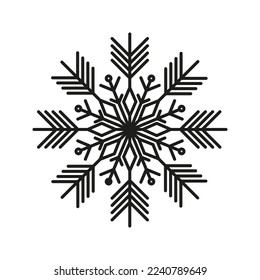 Icono de copo de nieve aislado en fondo blanco. Decoración de las vacaciones de invierno de Navidad. Esbozo vectorial