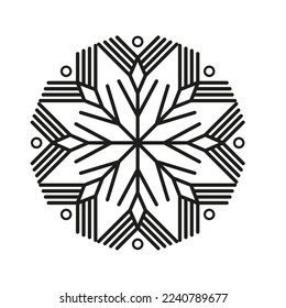 Icono de copo de nieve aislado en fondo blanco. Decoración de las vacaciones de invierno de Navidad. Esbozo vectorial