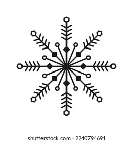 Snowflake icon isolated on white background. Christmas winter holiday decoration. Vector sketch