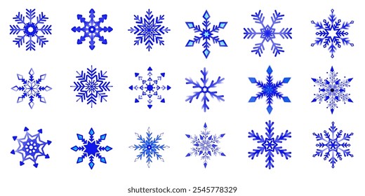 Snowflake icon isolated on white background. Blue snowflakes collection. Perfect to banner, card or background.
