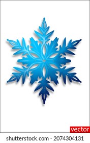 Snowflake icon. Snowflake isolated. One blue 3d snowflake with shadow on white background. Graphic design element. Snowflake icon. New Year and Christmas design elements. Vector