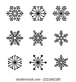 Snowflake icon or logo isolated sign symbol vector illustration - Collection of high quality black style vector icons . Winter snowflakes set black isolated silhouette icons on white background.