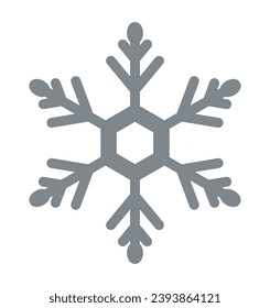 Icono de copo de nieve, logo. Signo de invierno en un fondo blanco. Un estilo sencillo y plano. Silueta gris. EPS10. 