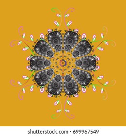 Snowflake Icon. Mandala. Snowflake Vector illustration. Snowflake isolated on yellow background.