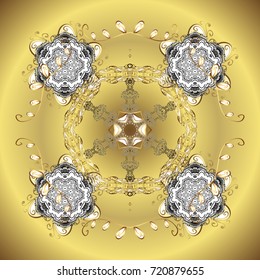 Snowflake Icon. Mandalas. Snowflake Vector illustration. White. Snowflake isolated on radial gradient golden background.