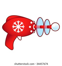 Snowflake icon on laser raygun vector illustration in retro 1950's style.
