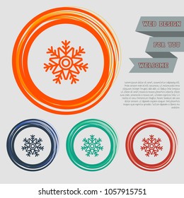 Snowflake icon on the red, blue, green, orange buttons for your website and design with space text. Vector illustration