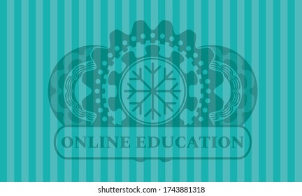 Snowflake icon and ONLINE EDUCATION text Turquoise color badge. Bars fancy background. Artistic illustration. 