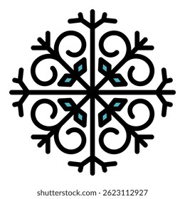 Icono de copo de nieve. Esquema de Vector de copo de nieve de color plano aislado