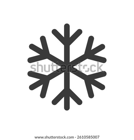 Snowflake icon representing cold, winter, ice, weather, snow, and freezing temperature in minimal flat vector design

