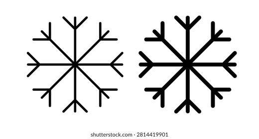 Snowflake icon representing winter, cold weather, frost, ice crystals, freezing temperatures, seasonal climate, and snowfall. This clean and professionally designed editable vector icon is perfect for weather applications, winter holiday promotions, Christmas designs, ski resorts, travel websites, seasonal sales, environmental presentations, temperature indicators, forecasting dashboards, educational materials, mobile applications, user interfaces, web design, infographics, and branding projects. Suitable for both personal and commercial use, this scalable vector illustration maintains excellent quality at any size and works well in print and digital media. Ideal for climate, meteorology, outdoor activities, holiday decorations, winter sports, nature themes, seasonal marketing campaigns, and frozen product packaging.