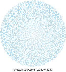 Schneeflocken Symbol-Rotation rund Mosaik. Schneeflocken-Schilder bilden sich in die mosaikstruktur des Globula curl. Abstraktion rund um die globale Collage organisiert von regulären Schneeflocken Symbole.