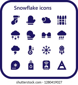  snowflake icon set. 16 filled snowflake icons. Simple modern icons about  - Christmas sock, Mitten, Cloudy, Ski, Snow, Storm, Temperature, Snowflake, Ornament, Winter, Conditioner