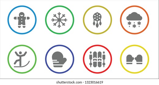 snowflake icon set. 8 filled snowflake icons.  Simple modern icons about  - Gingerbread, Skiing, Snowflake, Mitten, Ornament, Ski, Snow