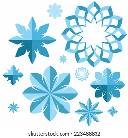 Snowflake. Icon set. Abstract snowflakes on white background