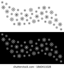 Snowflake icon set. Black white wave snowflakes line banner. Merry Christmas. Happy New Year decoration sign symbol. Xmas paper craft. Snow flake Frozen star shape Winter background Flat design Vector