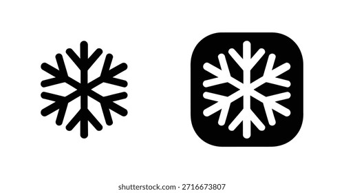 Snowflake icon set in black and white representing winter, cold weather, freezing temperature and climate concept in minimal flat design