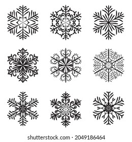 Juego de iconos de copo de nieve. Señal de Navidad e invierno. Patrón de vector aislado en fondo blanco
