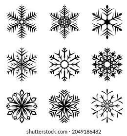 Snowflake icon set. Christmas and winter sign. Vector pattern isolated on white background