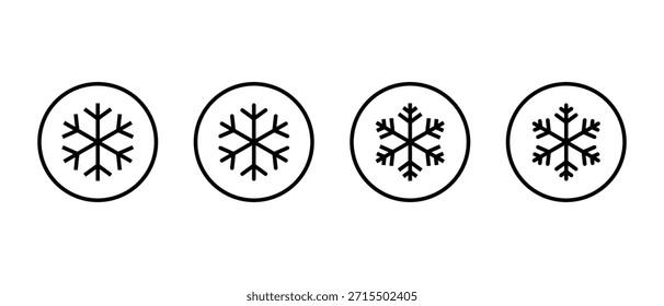 Icono de copo de nieve establecido en contorno circular. Escarcha de invierno, símbolo de cristal de nieve