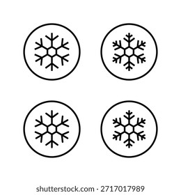 Icono de copo de nieve establecido en contorno circular. Símbolo de helada de invierno. Signo de cristal de hielo