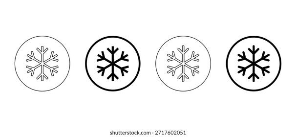Snowflake icon set in circular outline. Winter, cold weather, frost, and snow symbol