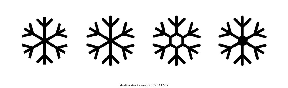 Snowflake icon set featuring clean winter symbols. Ideal for weather apps, cold temperature indicators, seasonal graphics, climate UI elements, and decoration needs.