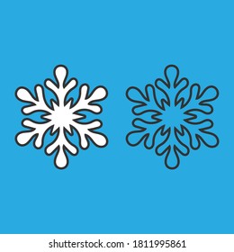 Snowflake icon, set of isolated images. Christmas winter holidays symbol. Simple flat doodle linear design, black stroke illustation. Vector 
