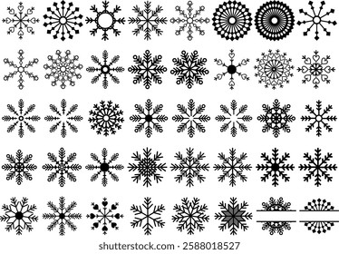 Snowflake Icon Set Isolated On White
