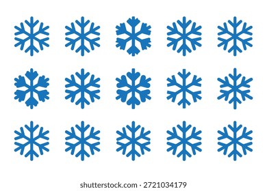  Ícone floco de neve conjunto isolado no fundo branco azul inverno geada símbolos coleção plana