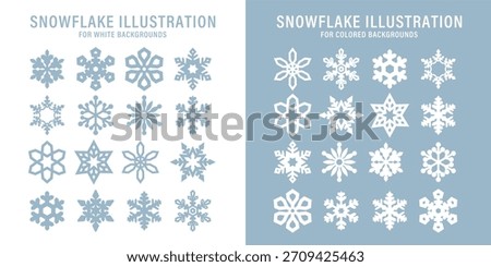 Snowflake Icon Set in Light Blue for White and Colored Backgrounds