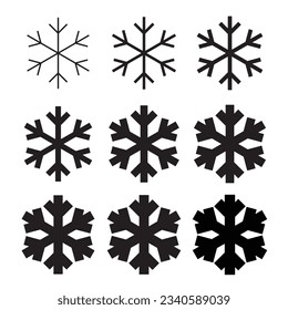 Snowflake Icon Set, Minimal Snow Symbol, Snow Flake Sign, Snowflakes for Winter Design and Christmas Decoration, Ice Crystal Flakes, Snowflakes Vector Illustration