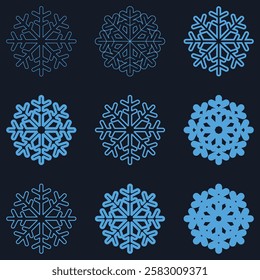 Snowflake icon set on isolated background. Isolated snowflake icon collection. Christmas icon set. Vector illustration.