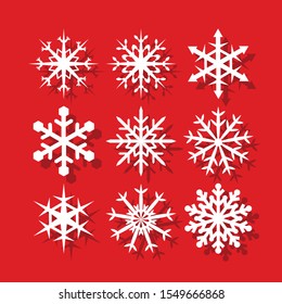 Snowflake Icon set on the red background Vector.