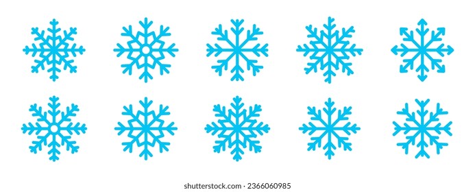 Snowflake-Symbol-Set. Schneebilder. Kollektion von Schneeflocken einzeln. Flache Vektorsymbole. 