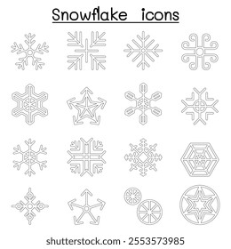 Snowflake icon set in thin line style